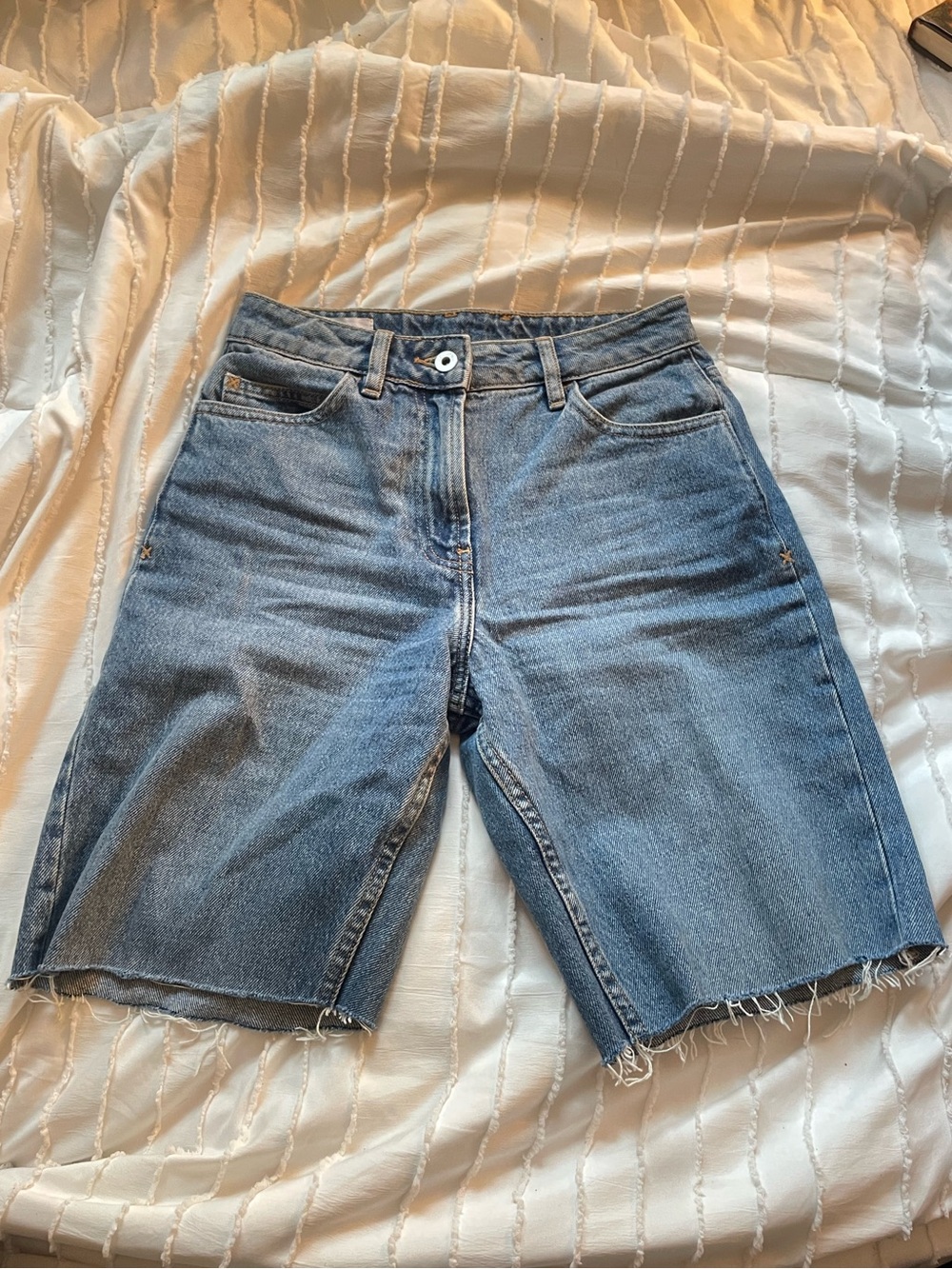 Classic High-Rise Denim Bike Shorts - Light Blue